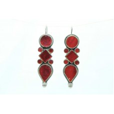 925 sterling silver earring Tribal Jewellery with colour glass studded 2.1' long